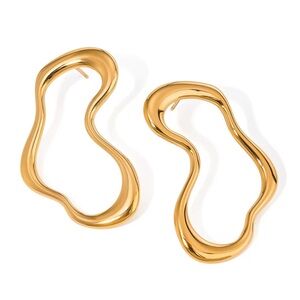 Anthropologie Squiggle Post Earrings Modern Gold Wavy Hoop N29